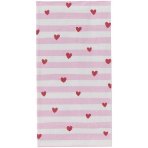 IB LAURSEN - Serviet 10x20 cm r�de hjerter og lyser�de striber 16 stk/pk