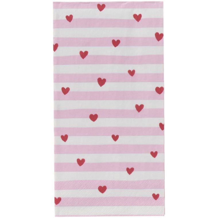 IB LAURSEN - Serviet 10x20 cm r�de hjerter og lyser�de striber 16 stk/pk