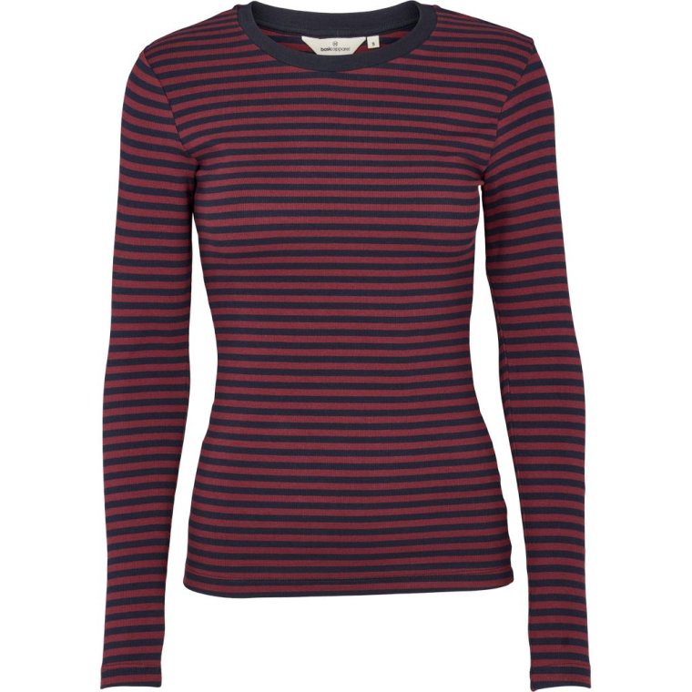 BASIC APPAREL - Ludmilla LS Tee - Bordeaux truffle / Sky captain