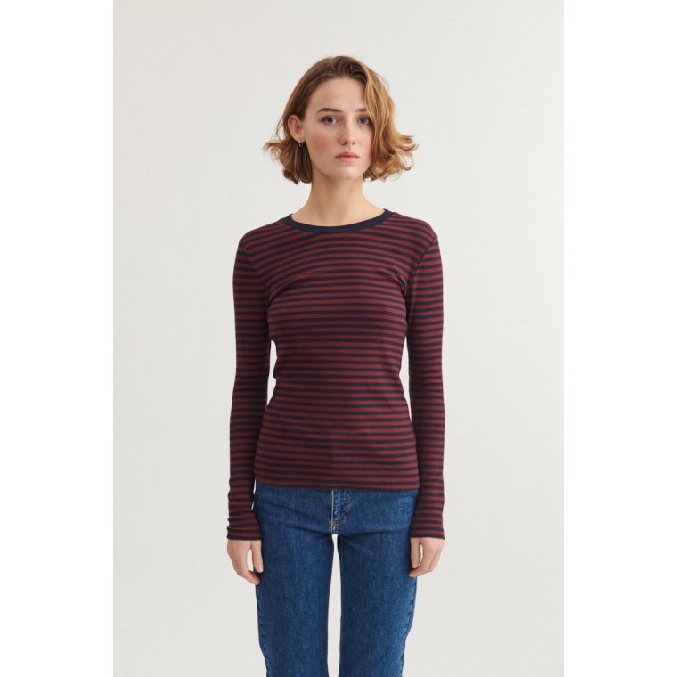 BASIC APPAREL - Ludmilla LS Tee - Bordeaux truffle / Sky captain
