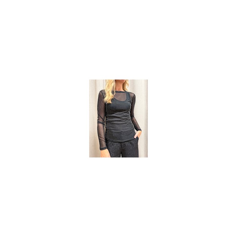 Black Colour - BCJESSIE mesh blouse - Black Dotted