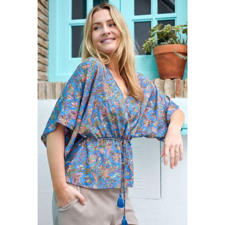 Black Colour - BCLUNA V-neck blouse- Violet Blue