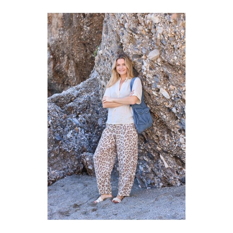  Black Colour - BCMELINA barrel linen pant - Nougat Leo