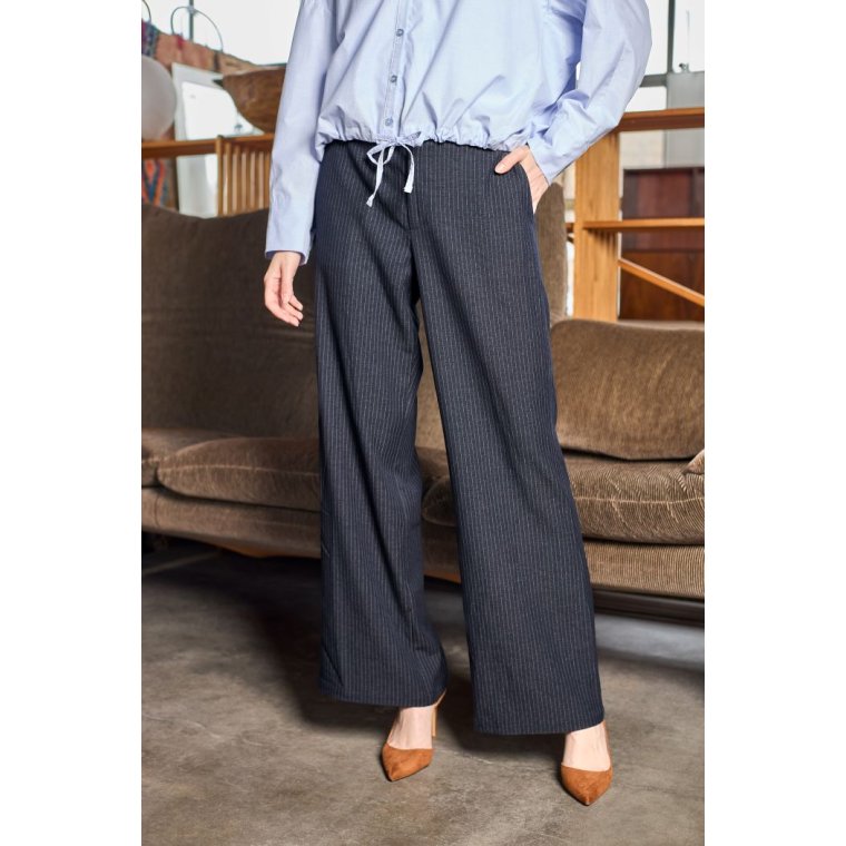 Black Colour - BCMOORE box pant - Navy Stripe