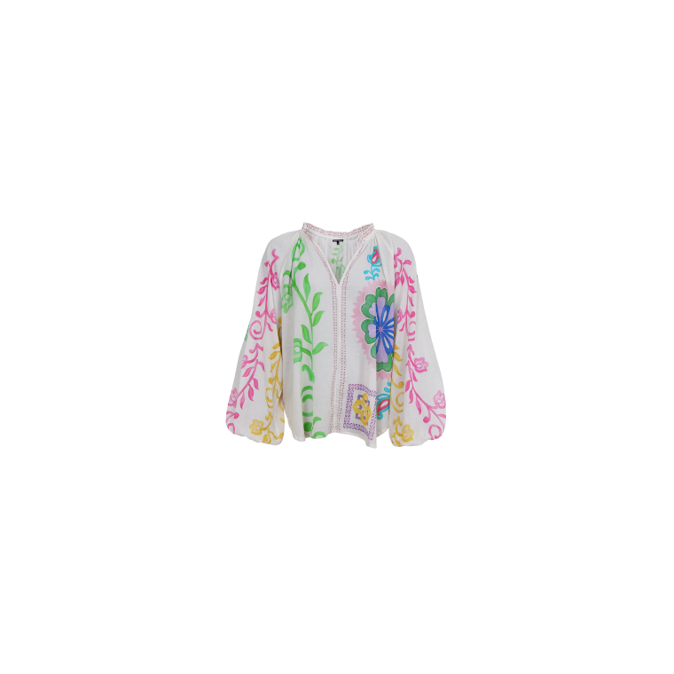 BLACK COLOUR - BCSUN blouse - White Flower