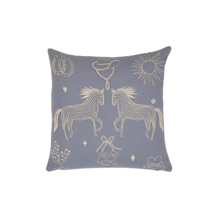 HABIBA - POLLY EMBROIDERY CUSHION - SEA