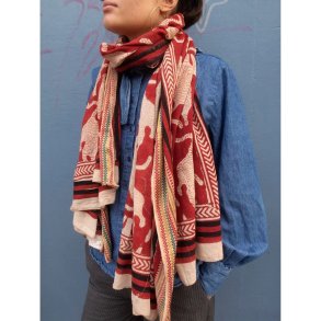 Craft Sisters - Bagru Scarf - Red with Animal			