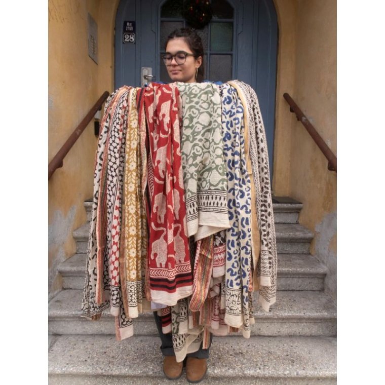 Craft Sisters - Bagru Scarf - Red with Animal			