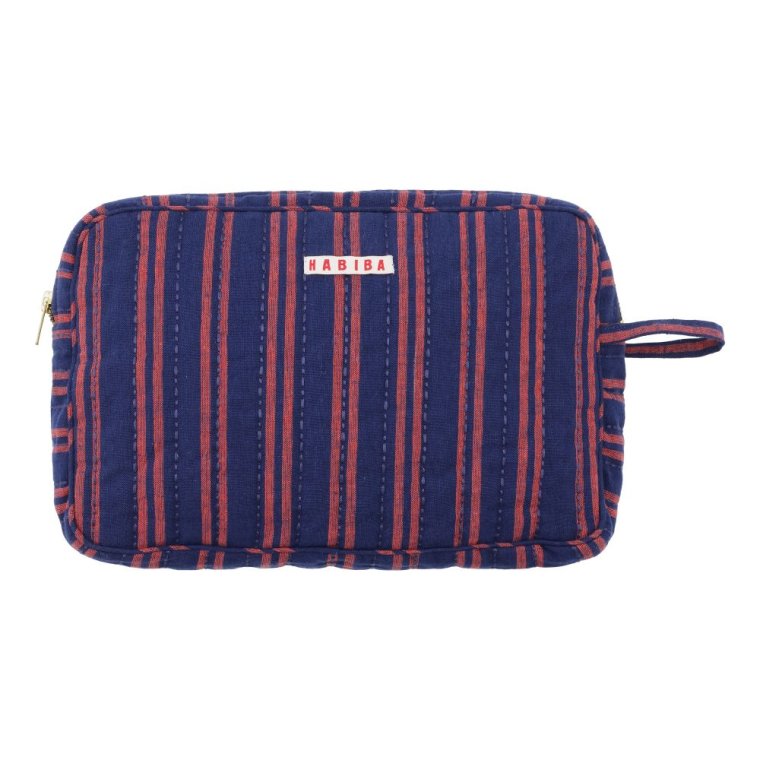 HABIBA - BOLSTER STRIPE TOILETRY BAG - INDIGO