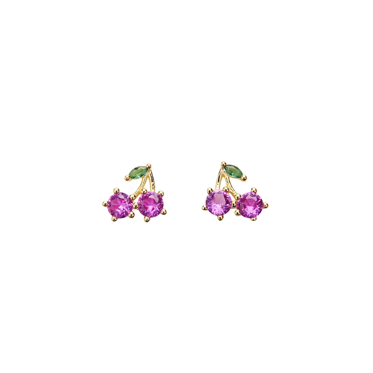 PICO - Cherry Crystal Stud - Forgyldt