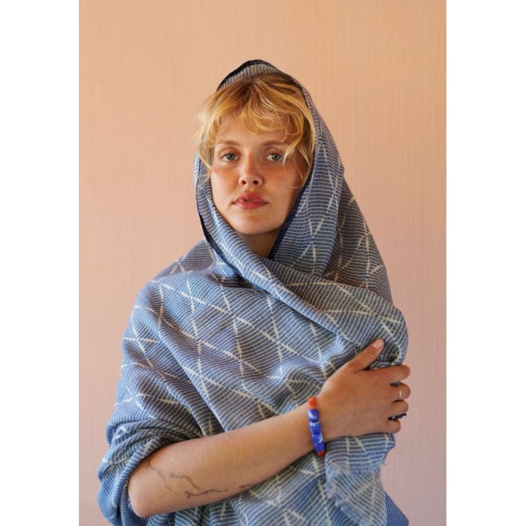 HABIBA - AMINA IKAT SCARF - INDIGO