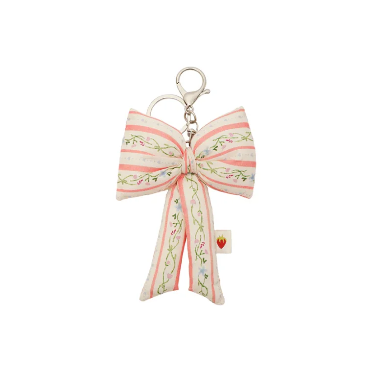 Maanesten - Fabric Bow Keychain - Summer Stripes Peach