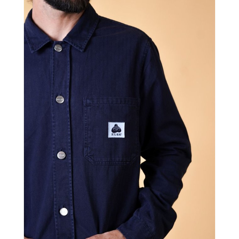ELSK - HERRINGBONE MEN'S SIGNATURE OVERSHIRT - DARK NAVY