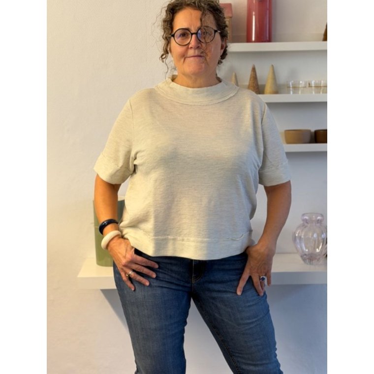 By Basics - 4070 shirt w raw edges ss - pearl grey melange