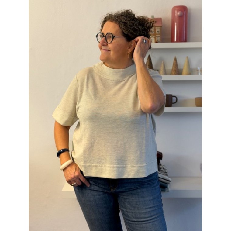 By Basics - 4070 shirt w raw edges ss - pearl grey melange