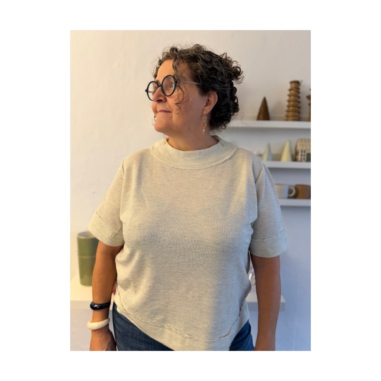 By Basics - 4070 shirt w raw edges ss - pearl grey melange