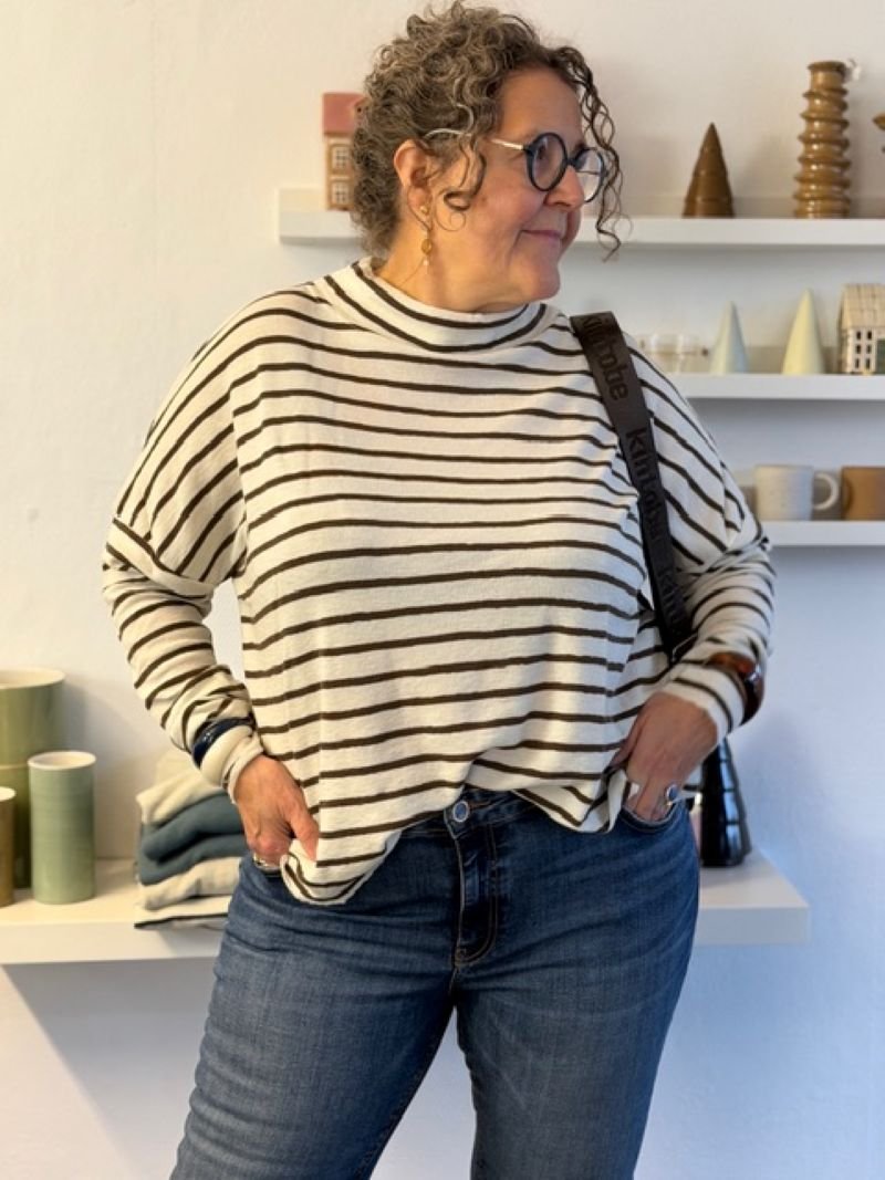 By Basics - 4025 wide shirt w/turtleneck - raw white/chestnut - Mode ...