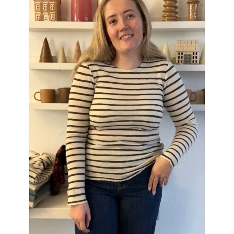 By Basics - 4002 shirt r-neck l/s - raw white/chestnut