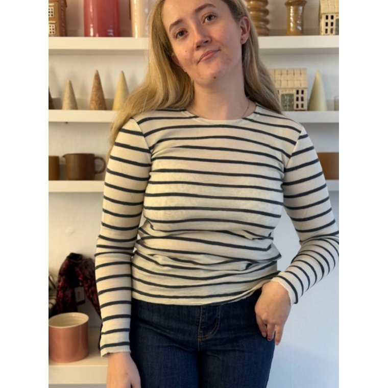 By Basics - 4002 shirt r-neck l/s - raw white/asphalt