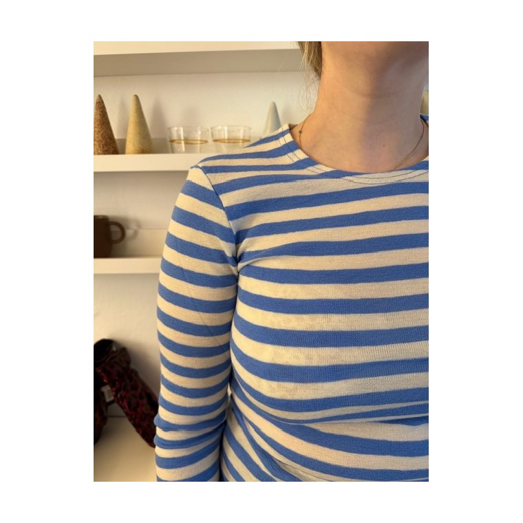 By Basics - 4002 shirt r-neck l/s - raw white/milky blue