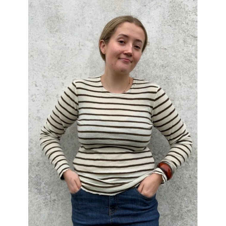 By Basics - 4002 shirt r-neck l/s - raw white/chestnut