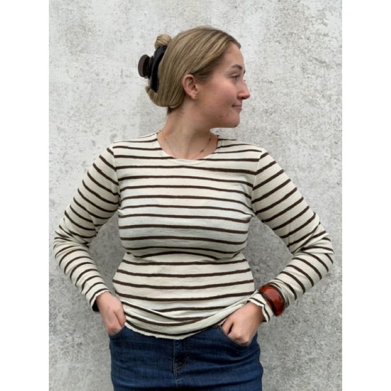 By Basics - 4002 shirt r-neck l/s - raw white/chestnut