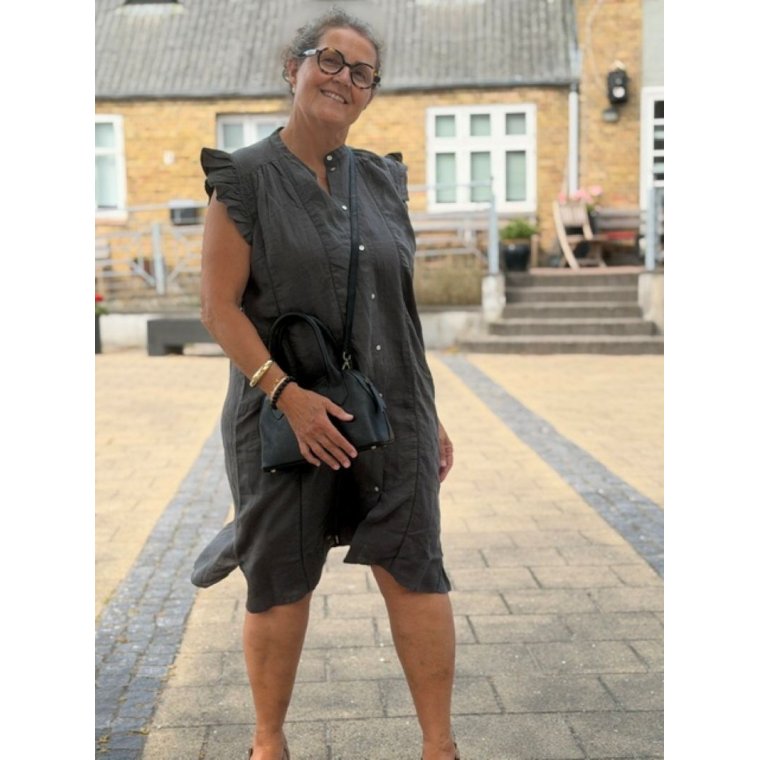 FRAU - Napoli pure linen deco knee dress - Beluga