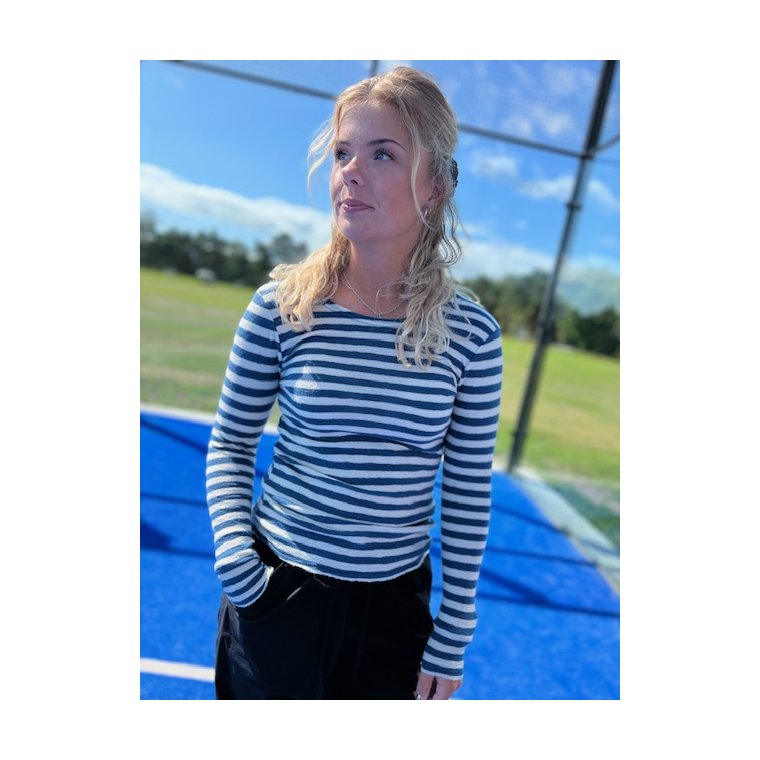 By Basics - 4002 Shirt R-Neck L/S - raw white/denim blue