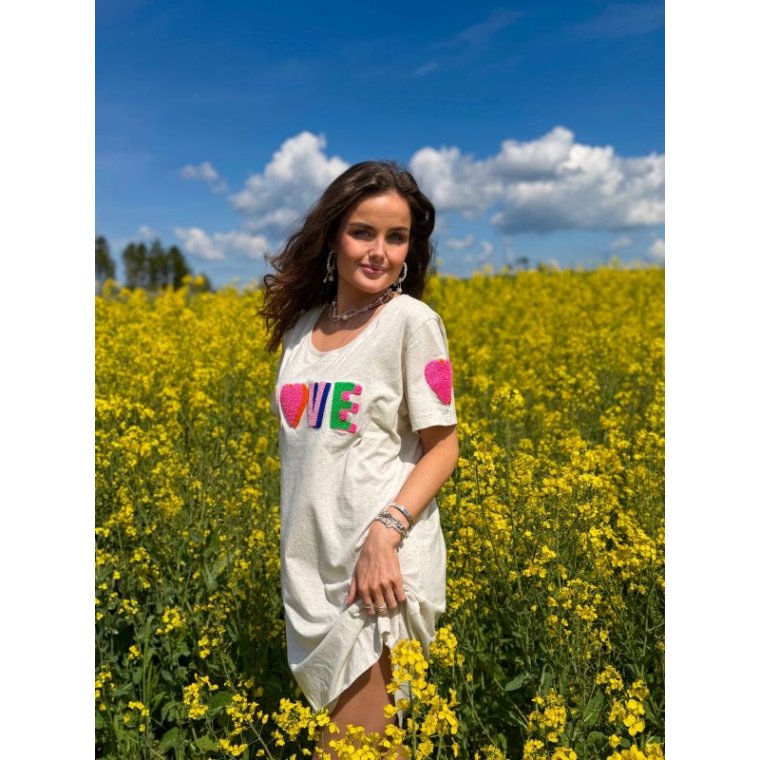 LULU�S LOVE - Love T-shirt dress short sleeves - Double heart - multi/grey melange