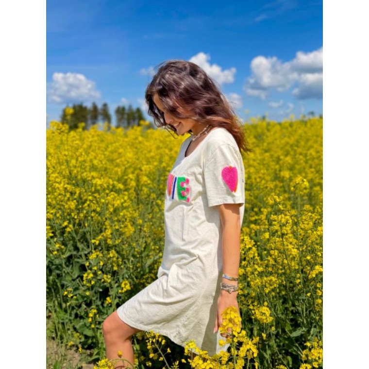LULU�S LOVE - Love T-shirt dress short sleeves - Double heart - multi/grey melange