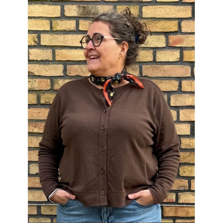 By Basics - 8022 box cardigan r-neck - chestnut