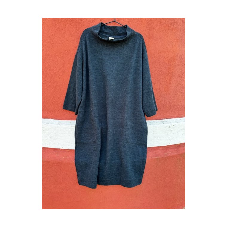 By Basics - 14005 sweat dress w/collar 3/4 s- midnight blue melange