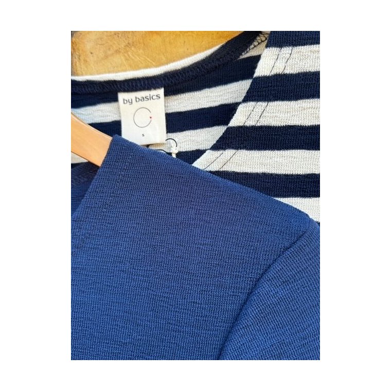 By Basics - 4002 Shirt R-Neck L/S - stripes - raw white/navy blue