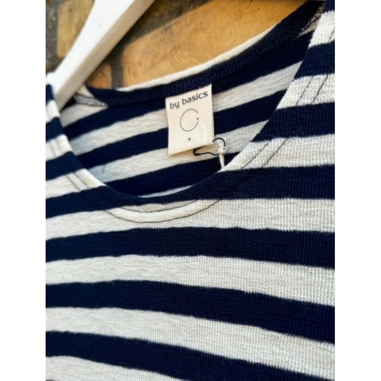 By Basics - 4002 Shirt R-Neck L/S - stripes - raw white/navy blue