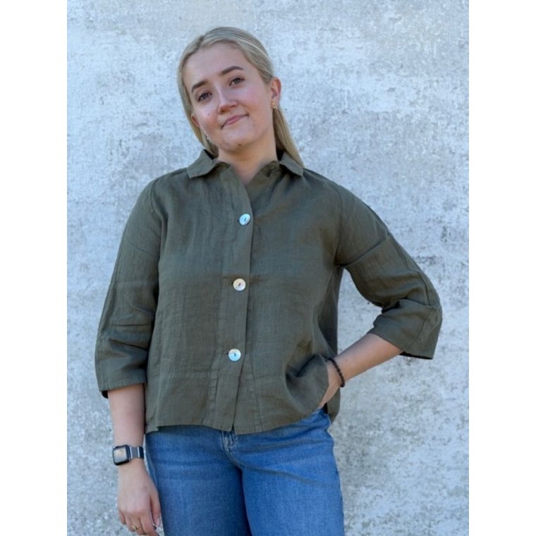 OWN By Basics - 12040 lab coat blouse - capers