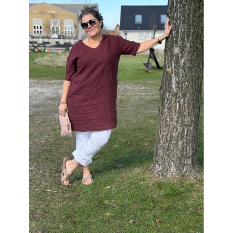 OWN By Basics - 11006 dress w v-neck - burgundy
