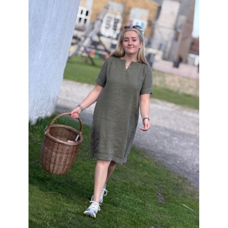 OWN By Basics - 11002 - dress w/neck slit s/s - capers