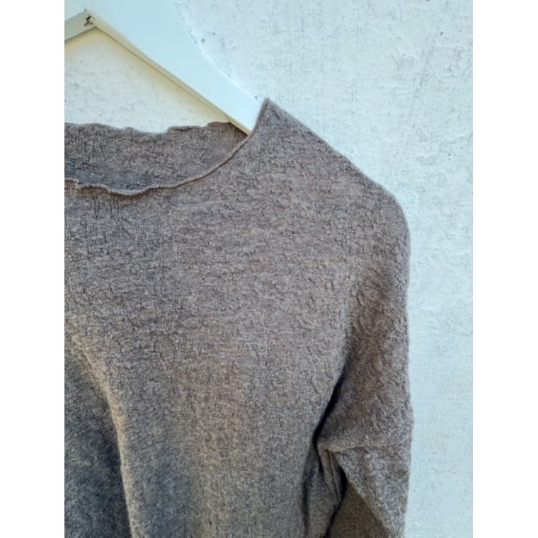 By Basics - 4504 Bubble Wool shirt wide r-neck ls - earth melange