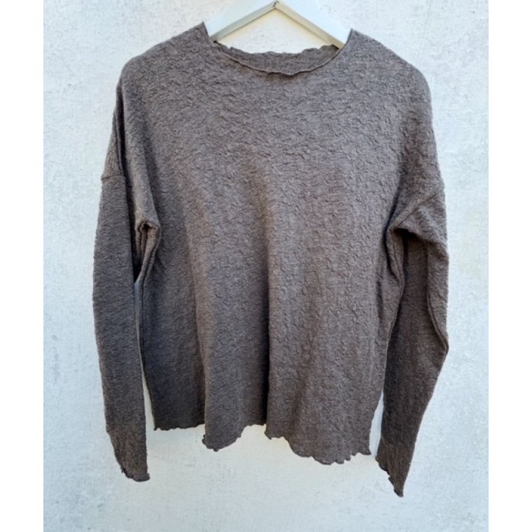 By Basics - 4504 Bubble Wool shirt wide r-neck ls - earth melange