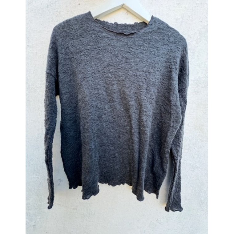 By Basics - 4504 Bubble Wool shirt wide r-neck ls - anthrasite melange