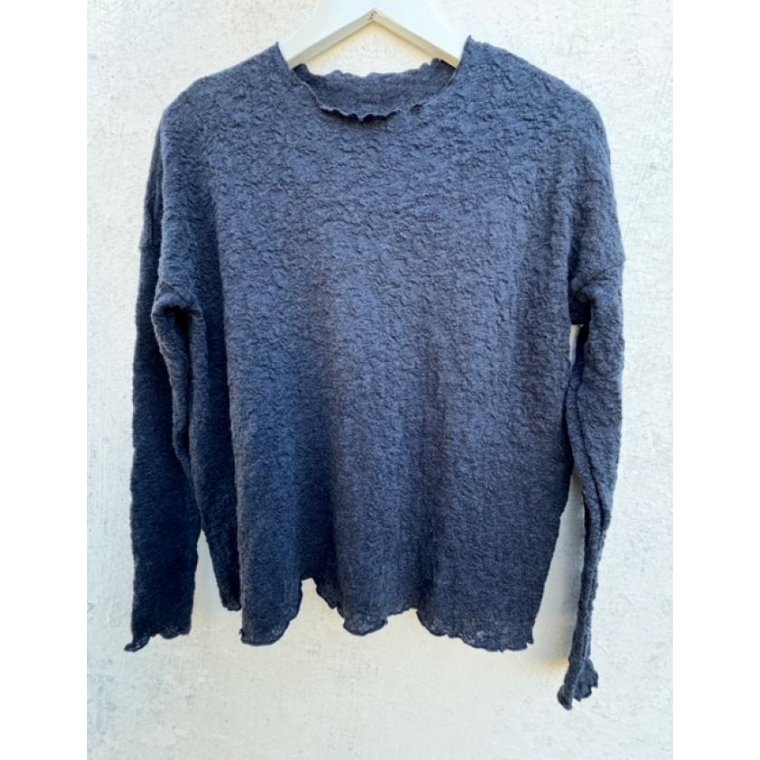 By Basics - 4504 Bubble Wool shirt wide r-neck ls - midnight blue melange