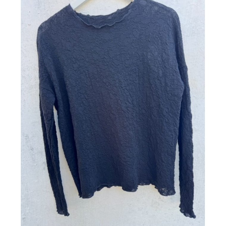 By Basics - 4504 Bubble Wool shirt wide r-neck ls - black