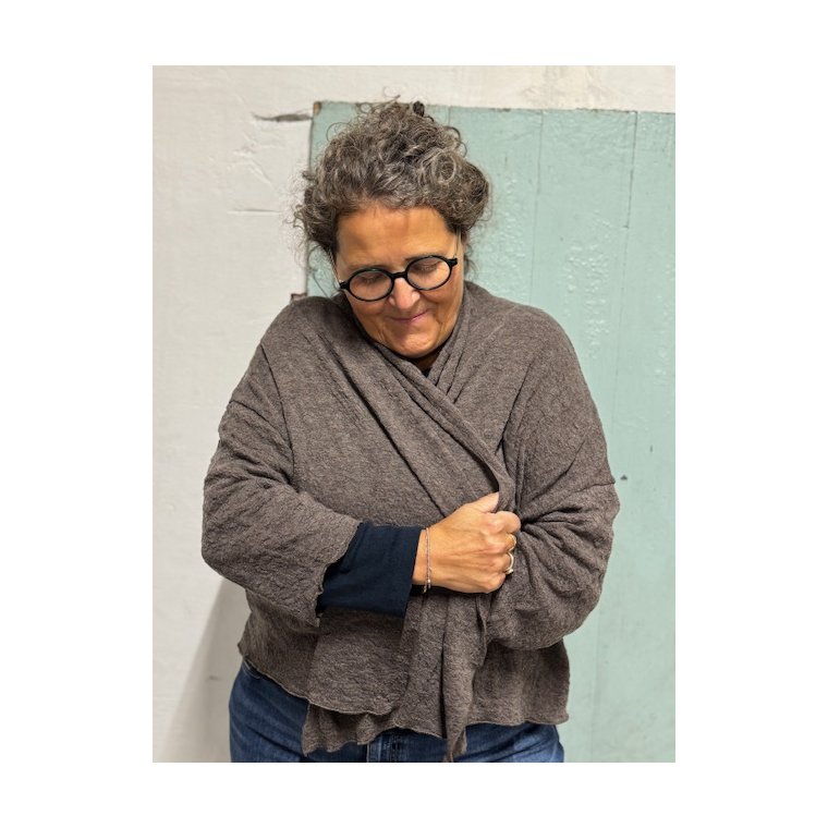 By Basics - 8503 Bubble Wool cardigan short - earth melange