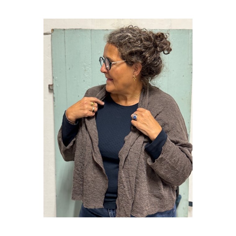 By Basics - 8503 Bubble Wool cardigan short - earth melange