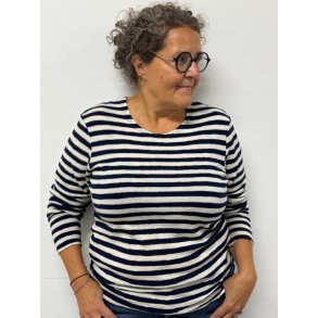 By Basics - 4002 Shirt R-Neck L/S - stripes - raw white/navy blue