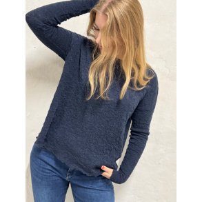 By Basics - 4504 Bubble Wool shirt wide r-neck ls - midnight blue melange