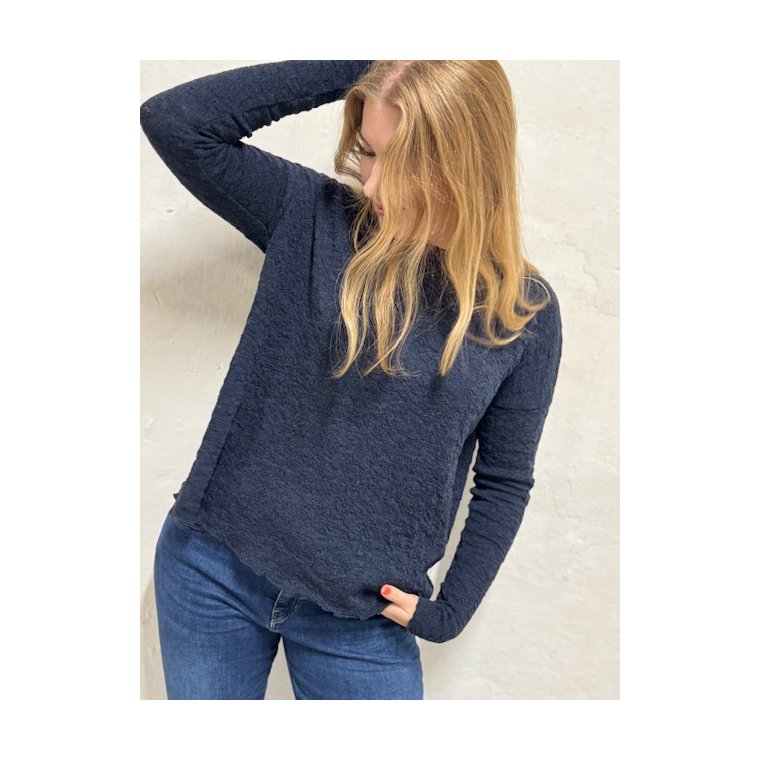 By Basics - 4504 Bubble Wool shirt wide r-neck ls - midnight blue melange