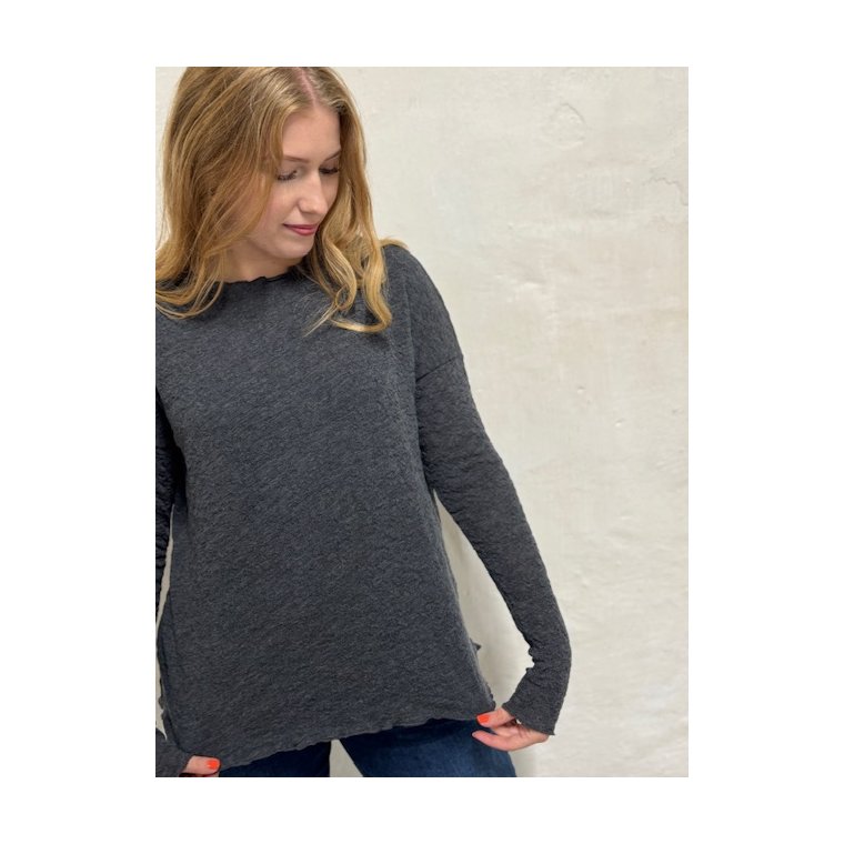 By Basics - 4504 Bubble Wool shirt wide r-neck ls - anthrasite melange