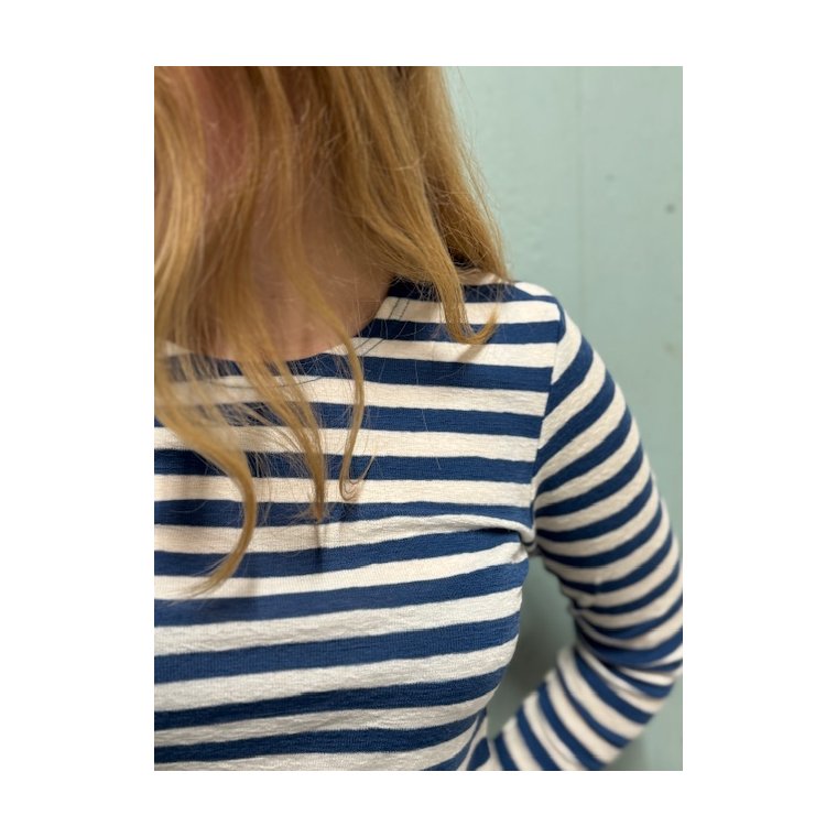 By Basics - 4002 Shirt R-Neck L/S - raw white/denim blue