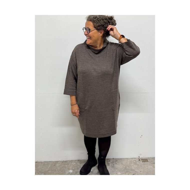 By Basics - 14005 sweat dress w/collar 3/4 s- earth melange